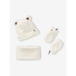 Ensemble bear mood bb garon bonnet + snood + moufles en sherpa cru