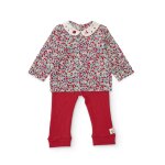 Ensemble b�b� blouse en tissu plat et leggings en maille c�tel�e multicolore
