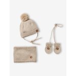 Ensemble b�b� bonnet, snood et moufles beige