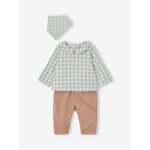 Ensemble bb chemise body + pantalon velours + bandana vert sauge