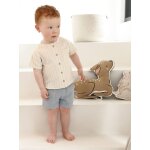 Ensemble bébé chemise rayée effet lin + short en gaze bleu grisé Ensemble bébé chemise rayée effet lin + short en gaze bleu grisé