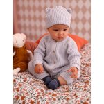 Ensemble b�b� combinaison et bonnet � oreilles en tricot bleu p�le