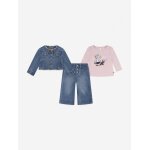 Ensemble bb fille 3 pices pull gilet et bas en jean crystal rose