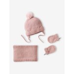 Ensemble bb fille bonnet + snood + moufles rose poudr