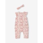 Ensemble b�b� fille combinaison + bandeau imprim�s rose poudr�