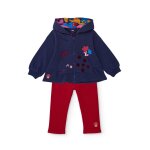 Ensemble b�b� fille en molleton avec sweat � capuche brod� et legging bleu