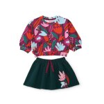 Ensemble b�b� fille en molleton avec sweat floral et jupe assortie rouge