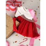 Ensemble bb fille t - shirt jupon bandeau coffret cadeau nol rouge