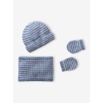 Ensemble b�b� gar�on bonnet, snood et moufles bleu oc�an