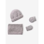 Ensemble b�b� gar�on bonnet, snood et moufles taupe
