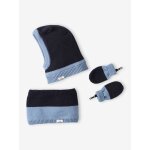 Ensemble bb garon cagoule + snood + moufles bicolores marine