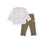 Ensemble bb garon chemise imprime et pantalon confortable blanc