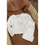 Ensemble b�b� gilet et pantalon � pied en pointelle badian ecru