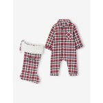 Ensemble bb mixte combinaison + chaussettes  carreaux nol rouge