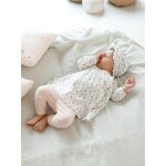 Ensemble bb naissance 3 pices bandeau, robe  motifs et legging nude imprim
