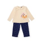 Ensemble pour b�b� avec t - shirt en maille et pantalon � pois en tissu plat blanc