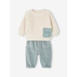 Ensemble bébé sweat peluche + pantalon velours vert d'eau Ensemble bébé sweat peluche + pantalon velours vert d'eau
