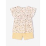 Ensemble blouse imprime et short en gaze de coton fille jaune pastel