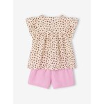 Ensemble blouse imprime et short en gaze de coton fille lilas