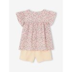 Ensemble blouse imprime et short en gaze de coton fille vanille