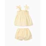 Ensemble blouse et short en coton � rayures jaune clair