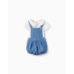 Ensemble body en coton + barboteuse en jean bleu