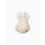Ensemble body - polo + barboteuse en serg� blanc