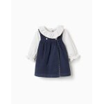 Ensemble body et robe en velours c�tel� bleu fonc�