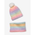 Ensemble bonnet et snood arc - en - ciel fille bleu clair bicolor / multicolor