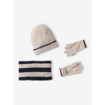 Ensemble bonnet + snood + gants cool kids garon bleu gris