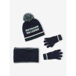 Ensemble bonnet + snood + gants gar�on marine