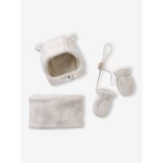 Ensemble bonnet, snood et moufles b�b� en sherpa �cru
