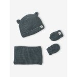 Ensemble bonnet, snood et moufles bb vert