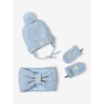 Ensemble bonnet + snood + moufles coeur bb fille bleu glacier