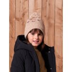 Ensemble brod� fille bonnet + snood + moufles / mitaines en maille ajour�e beige dor�