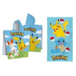 Ensemble cape de bain et drap de plage imprim�s 100% coton, pokemon grass et port bleu