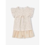 Ensemble crmonie blouse et short en gaze de coton fille blanc
