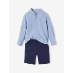 Ensemble céremonie chemise col mao et short garçon rayé bleu Ensemble céremonie chemise col mao et short garçon rayé bleu