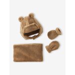 Ensemble chapka, snood et moufles bb en sherpa sable