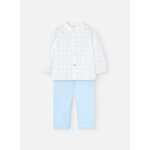 Ensemble chemise  carreaux et pantalon uni bleu