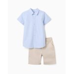 Ensemble chemise � manches courtes et short en coton beige clair