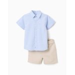 Ensemble chemise � manches courtes et short en coton beige clair