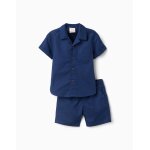 Ensemble chemise � manches courtes et short en coton bleu fonc�