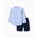 Ensemble chemise ray�e � manches longues et short en coton bleu