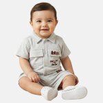 Ensemble chemiser et short b�b� gar�on imprim� col chemise gris