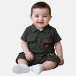 Ensemble chemiser et short b�b� gar�on imprim� col chemise kaki