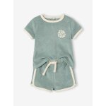 Ensemble en éponge bébé t - shirt + short bleu grisé Ensemble en éponge bébé t - shirt + short bleu grisé