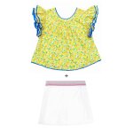Ensemble Été blouse fleurie & jupe short white jaune blanc Ensemble Été blouse fleurie & jupe short white jaune blanc