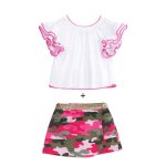 Ensemble Été blouse & jupe short et blanc rose kaki Ensemble Été blouse & jupe short et blanc rose kaki