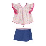 Ensemble �t� blouse & jupe short rose bleu